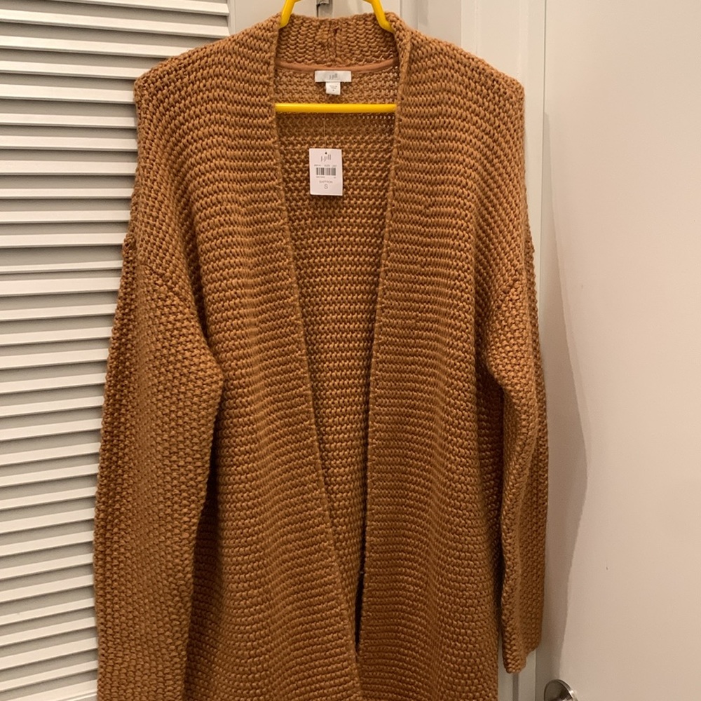 NWT J. Jill saffron cardigan sweater with fringe, size S